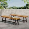 Outdoor Carlisle Benches, Sandblasted Brown + Rustic Metal (Set of 2)