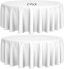 2 Pack 120 inch Round Premium Tablecloths for Wedding Banquet Restaurant 200 GSM Washable Fabric Table Cloth White