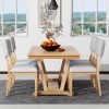 TOPMAX Rustic 5-piece Dining Table Set with 4 Upholstered Chairs, 59-inch Rectangular Dining Table with Trestle Table Base, Naural