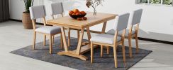 TOPMAX Rustic 5-piece Dining Table Set with 4 Upholstered Chairs, 59-inch Rectangular Dining Table with Trestle Table Base, Naural