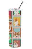 Lots of Red Cardigan Corgi Stainless Steel Skinny Tumbler Vacuum Double Walled Reusable Insulated Tumbler Travel Cup for Coffee Cocktails Gift with Li