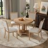 TREXM 5-Piece Retro Dining Set, Round Table with Pedestal Table Base and 4 Upholstered Chairs for Dining Room and Kitchen (Natural Wood Wash)