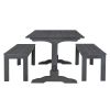 TREXM 3-Piece Retro Dining Set, Rectangular Trestle Table and 2 Wood Benches for 4 People for Dining Room and Kitchen (Grey)