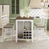 TREXM 5-Piece Multi-Functional Rubber Wood Counter Height Dining Set with Padded Chairs and Integrated 9 Bar Wine Compartment