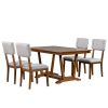 TOPMAX Rustic 5-piece Dining Table Set with 4 Upholstered Chairs, 59-inch Rectangular Dining Table with Trestle Table Base, Walnut
