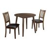 Cozy 3pc Dining Set Round Dining Table And 2x Side Chairs Walnut, Dark Brown Transitional Solid wood Dining Room Furniture Leatherette Padded Seat