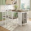 TREXM 5-Piece Multi-Functional Rubber Wood Counter Height Dining Set with Padded Chairs and Integrated 9 Bar Wine Compartment