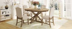 TREXM Functional Furniture Retro Style Dining Table Set with Extendable Table and 4 Upholstered Chairs for Dining Room and Living Room(Natural Wood Wa