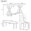 TREXM 6-Piece Retro Rectangular Dining Table Set, Table with Unique Legs and 4 Upholstered Chairs & 1 Bench for Dining Room and Kitchen (Gray Wash)