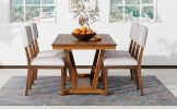 TOPMAX Rustic 5-piece Dining Table Set with 4 Upholstered Chairs, 59-inch Rectangular Dining Table with Trestle Table Base, Walnut