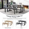 TREXM 3-Piece Retro Dining Set, Rectangular Trestle Table and 2 Wood Benches for 4 People for Dining Room and Kitchen (Grey)