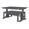 TREXM 3-Piece Retro Dining Set, Rectangular Trestle Table and 2 Wood Benches for 4 People for Dining Room and Kitchen (Grey)