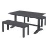 TREXM 3-Piece Retro Dining Set, Rectangular Trestle Table and 2 Wood Benches for 4 People for Dining Room and Kitchen (Grey)