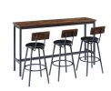 Long Bar Table Set with 3 PU Upholstered Bar Stools, Industrial Bar Table and Chairs for Kitchen Breakfast Table, Living Room, Banquet Hall