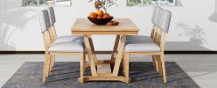 TOPMAX Rustic 5-piece Dining Table Set with 4 Upholstered Chairs, 59-inch Rectangular Dining Table with Trestle Table Base, Naural
