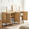 Rattan Cabinet Storage with 4 Magnetic Doors & Adjustable Shelves Natural