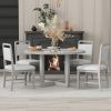 TREXM 5-Piece Retro Dining Set, Round Table Top with Radial Wood Grain Design and 4 Upholstered Chairs for Dining Room and Kitchen (Antique Gray)