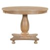 TREXM 5-Piece Retro Dining Set, Round Table with Pedestal Table Base and 4 Upholstered Chairs for Dining Room and Kitchen (Natural Wood Wash)