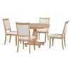 TREXM 5-Piece Retro Dining Set, Round Table with Pedestal Table Base and 4 Upholstered Chairs for Dining Room and Kitchen (Natural Wood Wash)