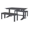 TREXM 3-Piece Retro Dining Set, Rectangular Trestle Table and 2 Wood Benches for 4 People for Dining Room and Kitchen (Grey)