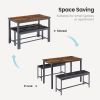 Dining Table Set, Barstool Dining Table (with 2 PU Upholstered Benches), Industrial Style Dining Table and Chairs for Kitchen, Living Room, Party Room