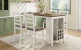 TREXM 5-Piece Multi-Functional Rubber Wood Counter Height Dining Set with Padded Chairs and Integrated 9 Bar Wine Compartment