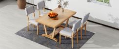 TOPMAX Rustic 5-piece Dining Table Set with 4 Upholstered Chairs, 59-inch Rectangular Dining Table with Trestle Table Base, Naural
