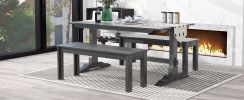 TREXM 3-Piece Retro Dining Set, Rectangular Trestle Table and 2 Wood Benches for 4 People for Dining Room and Kitchen (Grey)