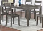 Transitional 7pc Dining Set Rectangular Table Wood Base Ladder Back Chairs Gray Finish Wooden Dining Room Furniture