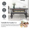 TREXM 3-Piece Retro Dining Set, Rectangular Trestle Table and 2 Wood Benches for 4 People for Dining Room and Kitchen (Grey)