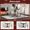 TREXM 5-Piece Retro Round Dining Table Set with Curved Trestle Style Table Legs and 4 Upholstered Chairs for Dining Room (Taupe)
