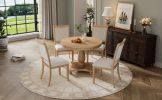 TREXM 5-Piece Retro Dining Set, Round Table with Pedestal Table Base and 4 Upholstered Chairs for Dining Room and Kitchen (Natural Wood Wash)