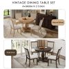 TREXM 5-Piece Retro Dining Set, Round Table with Pedestal Table Base and 4 Upholstered Chairs for Dining Room and Kitchen (Natural Wood Wash)