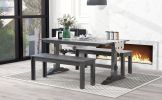 TREXM 3-Piece Retro Dining Set, Rectangular Trestle Table and 2 Wood Benches for 4 People for Dining Room and Kitchen (Grey)