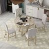 TREXM 5-Piece Retro Functional Dining Set, Round Table with a 16"W Leaf and 4 Upholstered Chairs for Dining Room and Living Room (Natural)